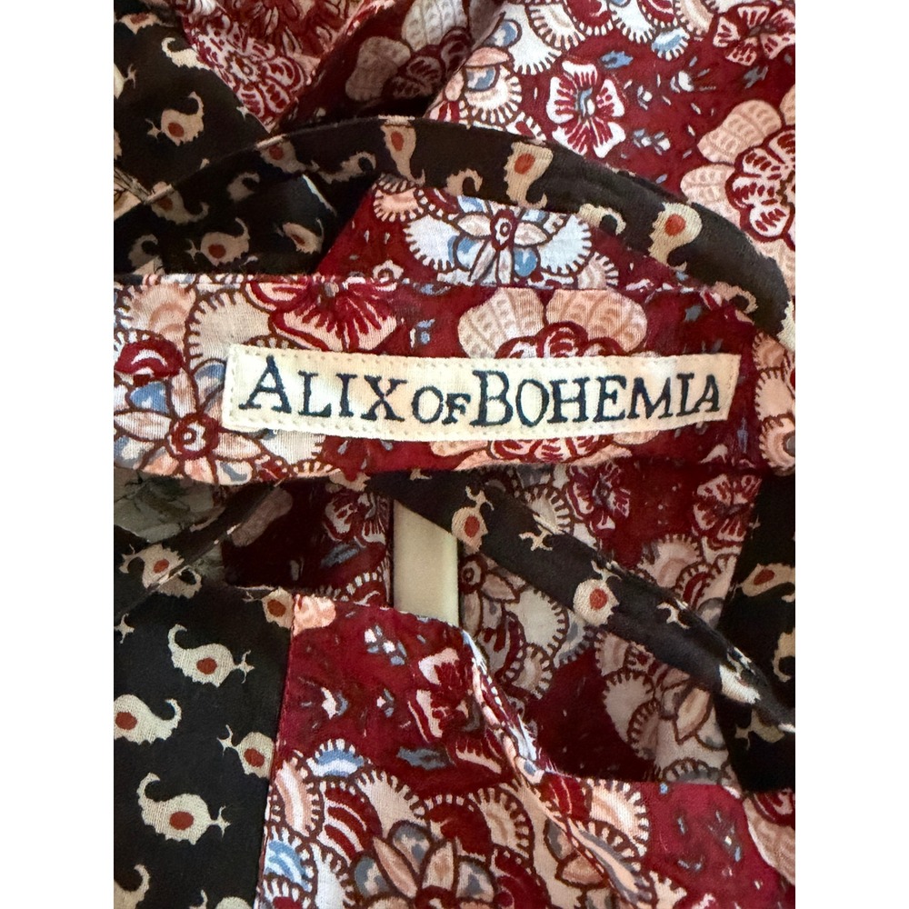 Alix of Bohemia Madeline Patchwork Top Red Black Floral Cotton Blouse Small - Picture 7 of 8